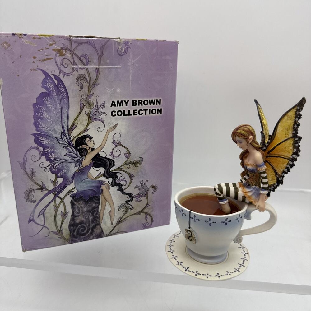 Ebros Amy Brown Fantasy Teacup Mocha Coffee Fairy Figurine Warm Toes 6" Tall